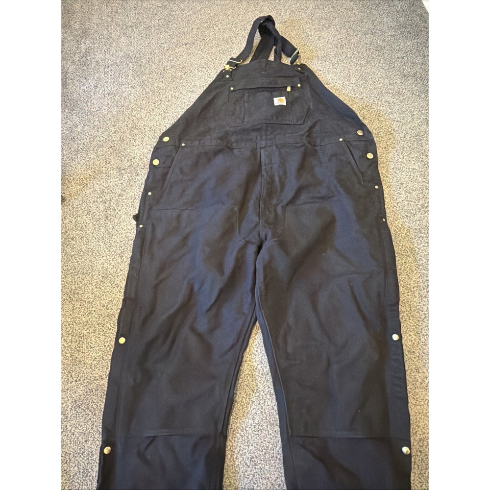 Carhartt Mens 3XL Black Overalls Quilted Insulated Duck Bib Double Knee